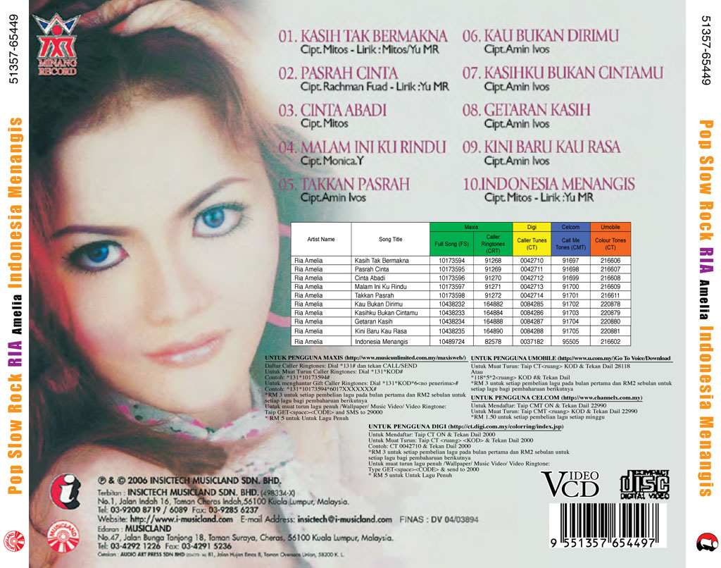 RIA AMELIA - Indonesia Menangis VCD 65449 (back)