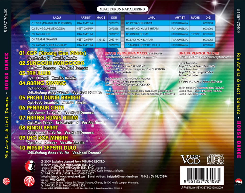 Ria Amelia & Hesti Damara - House Dance vcd 70409 (back)