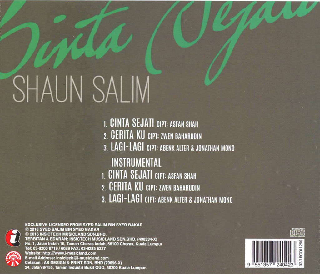 SHAUN SALIM - Cinta Sejati CD 24042 (back)