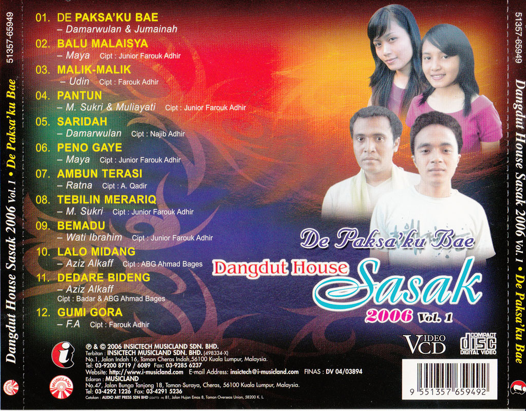 Dangdut House Sasak 2006 VOL 1 VCD 65949 (Back)
