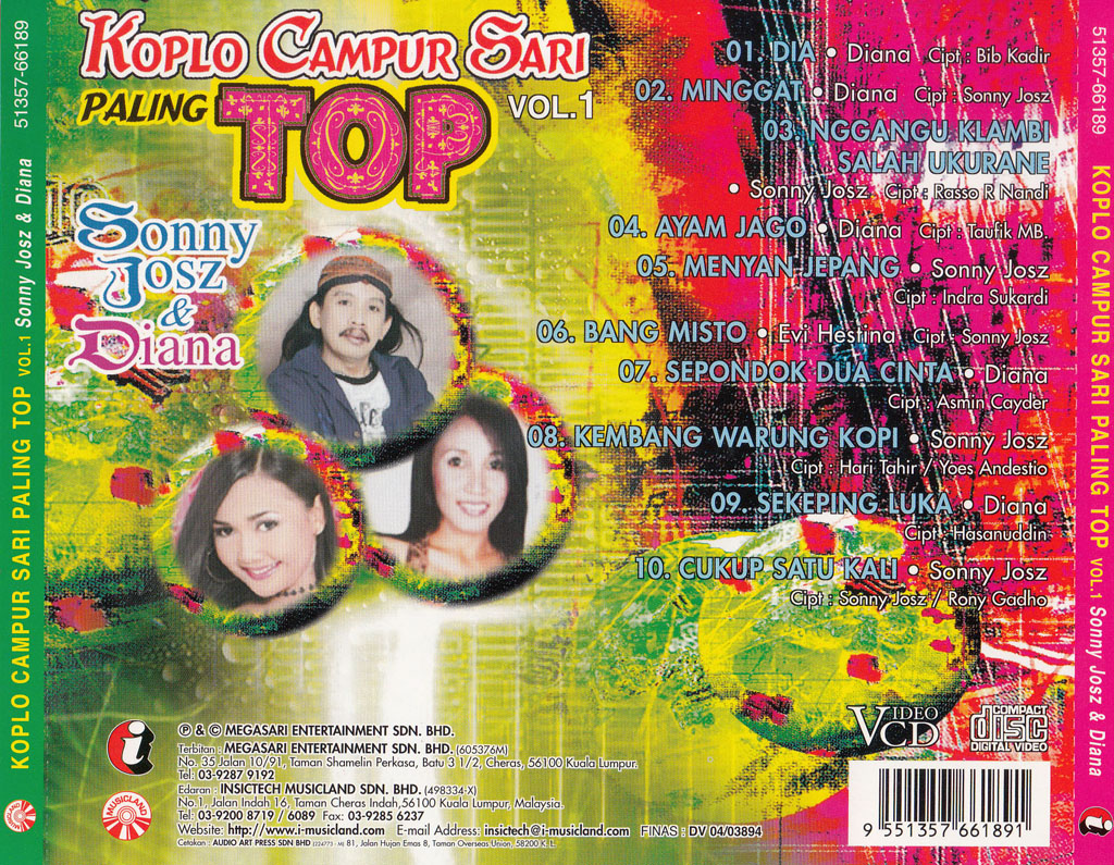Koplo Campur Sari Paling Top VOL 1 Sonny Josz & Diana VCD 66189 (Back)