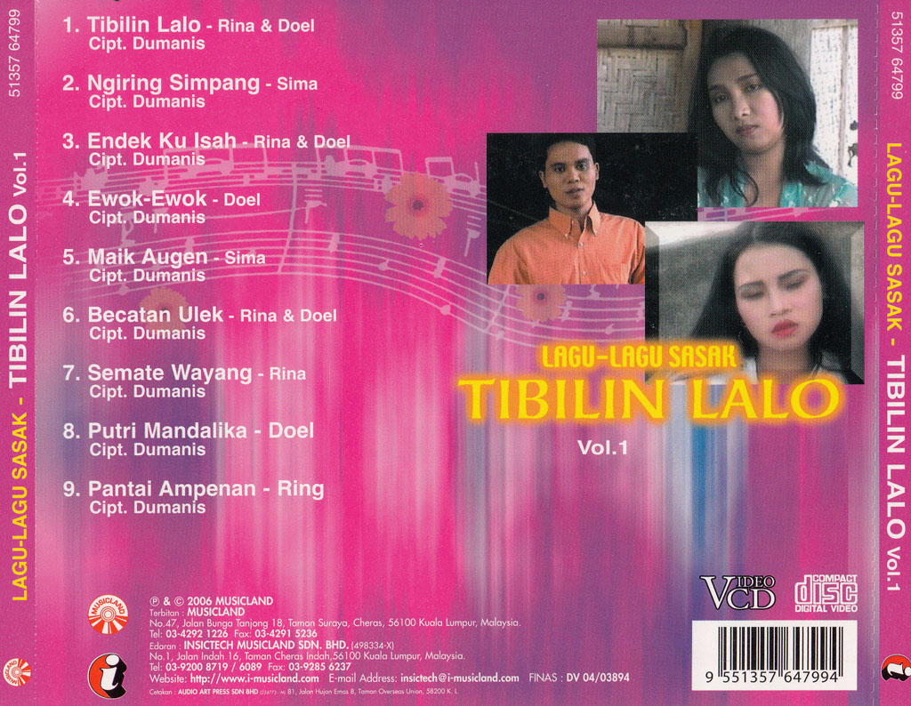 Lagu Lagu Sasak Tibilin Lalo VOL 1 VCD 64799 (Back)