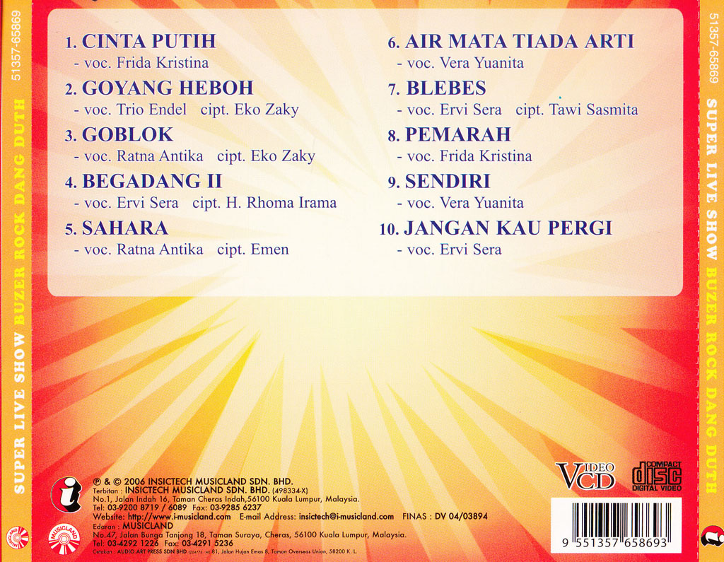 Super Live SHow Buzer Rock Dang Duth VCD 65869 (Back)