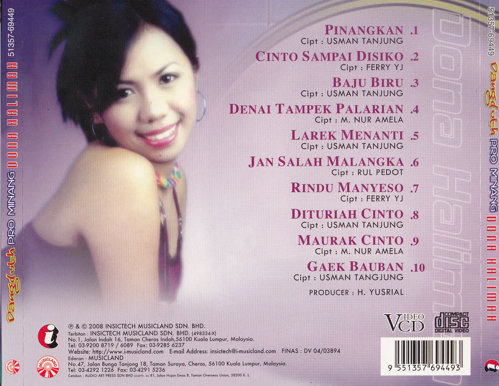 Dangduth Pro Minang Dona Halimah VCD 69449 (back)
