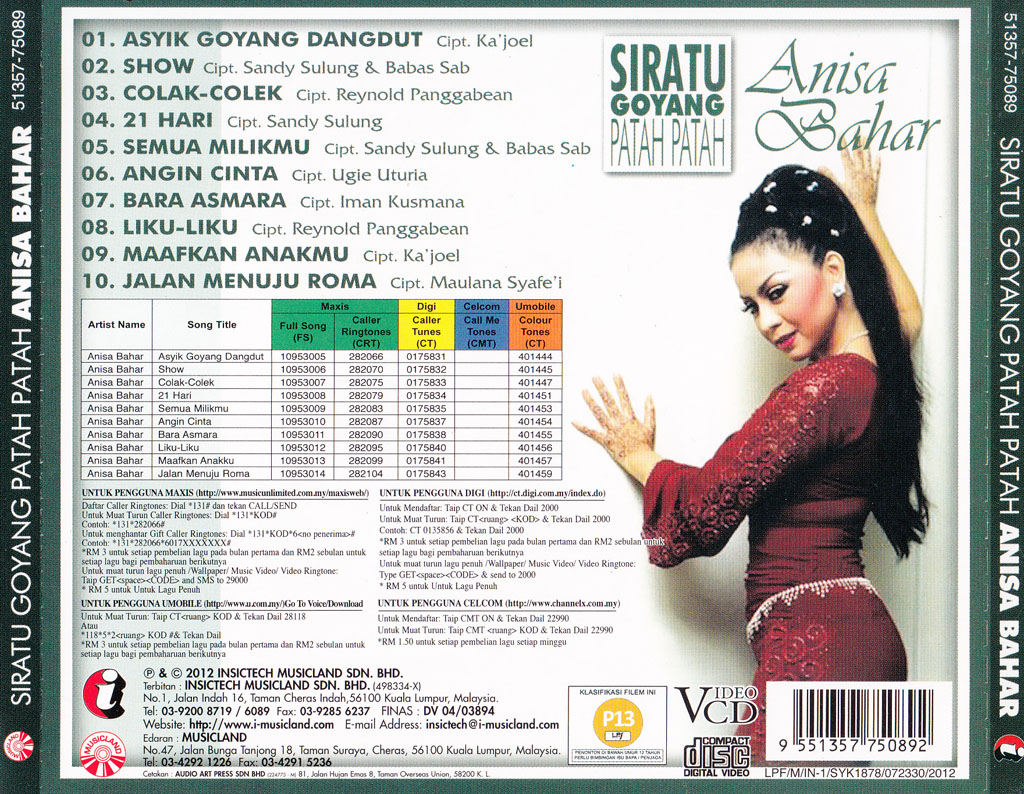 Siratu Goyang Patah Patah - Anisa Bahr VCD 75089 (BACK)