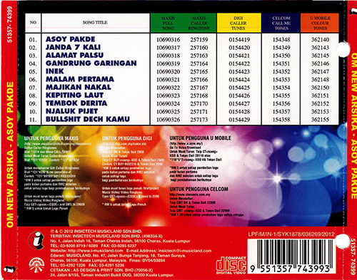 74399 Om New Arsika Senterewe Music - Asoy Pakde (back)